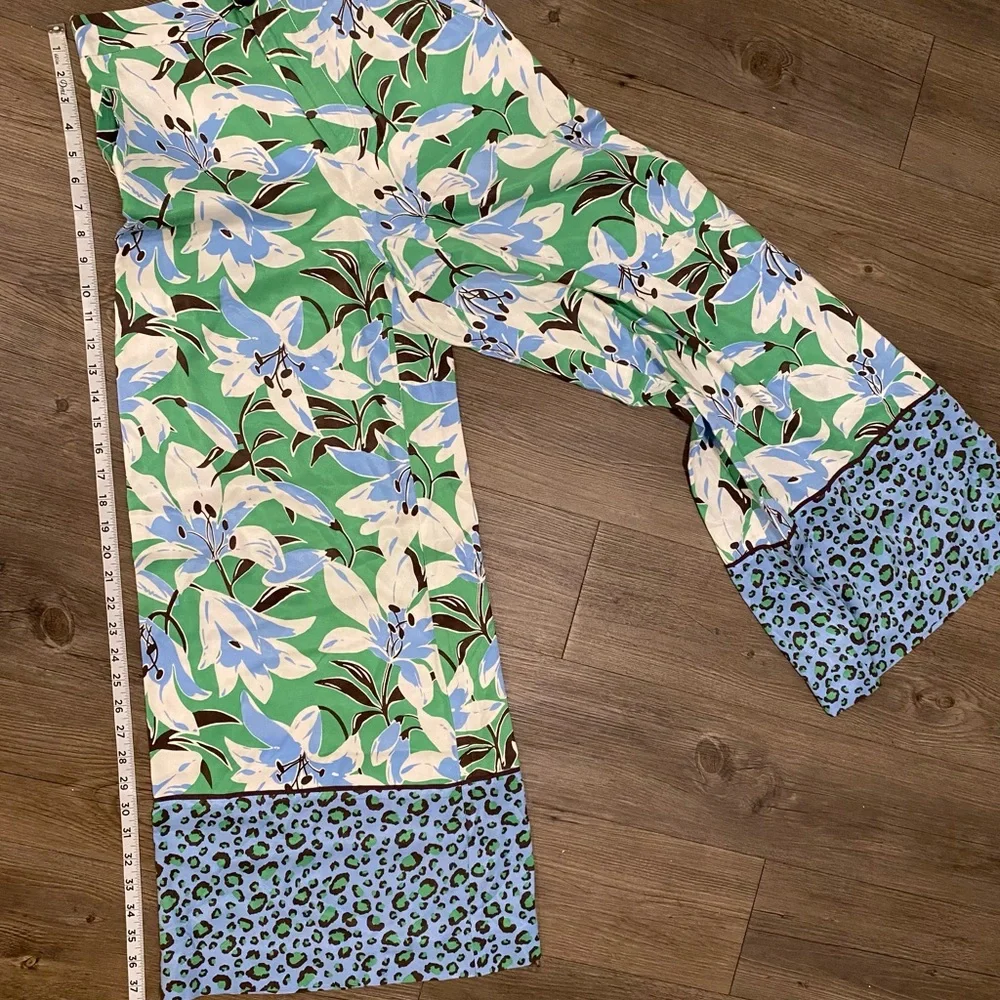 Anthropologie Maeve Cece Stripe Border Blue and Green Wide leg Pants - Picture 9 of 10